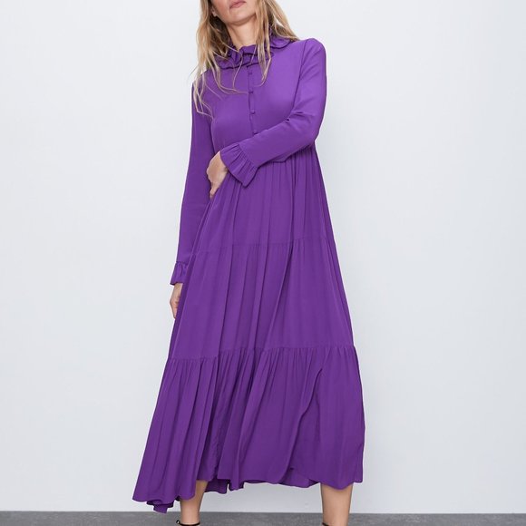 zara purple ruffle dress Zara Ruffled Slip Long Midi Dress V-Neck Purple Size XS S M L 7856/939 New